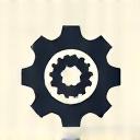 Ícono abstracto de engranajes interconectados.